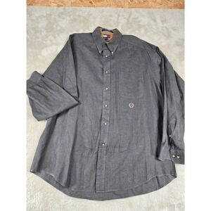 Tommy Hilfiger Mens L/G Gray Linen Cotton Button‎ Down Shirt Embroidered Logo